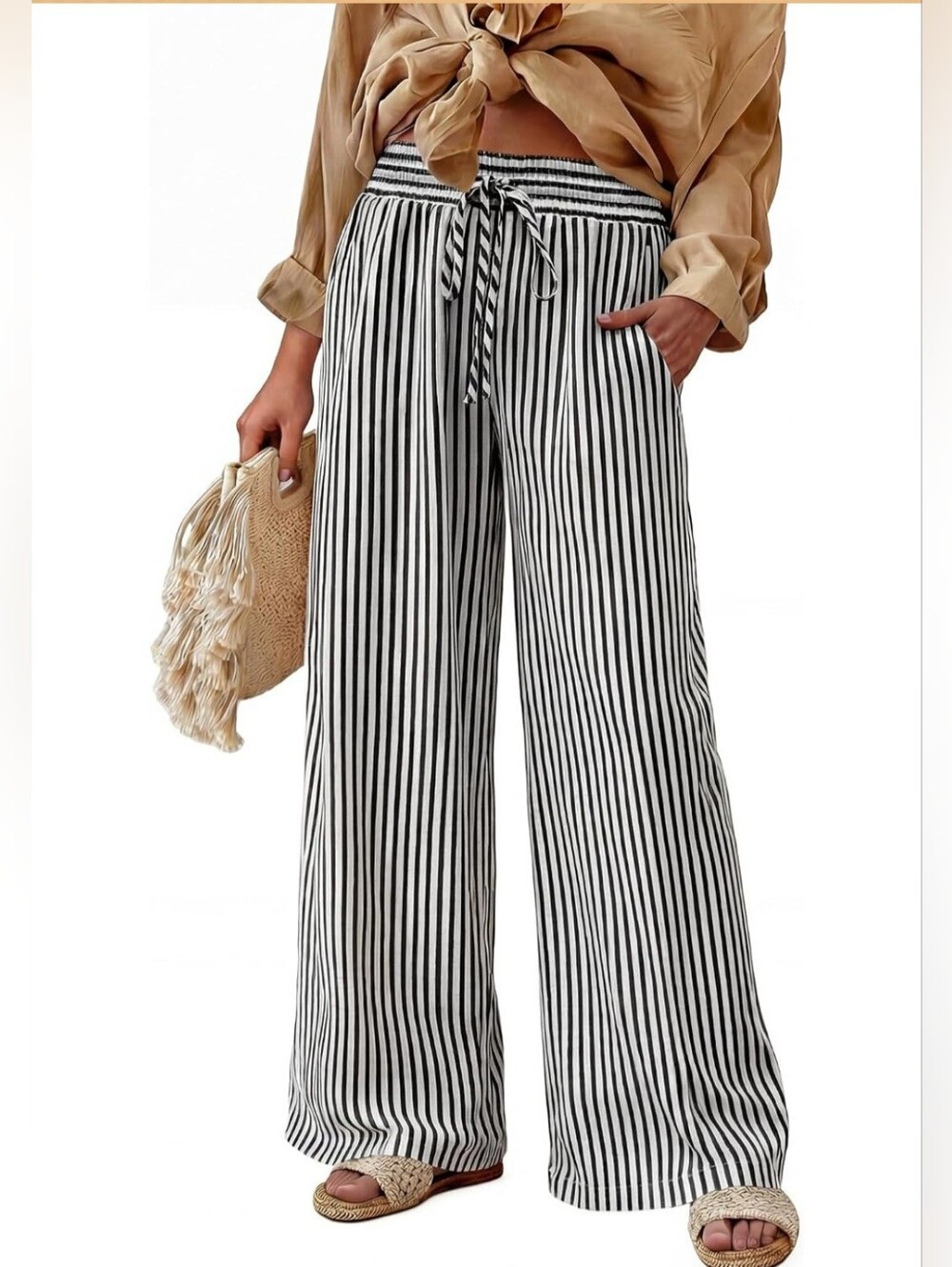 Black White Striped Wide Leg Pants No Size Tag